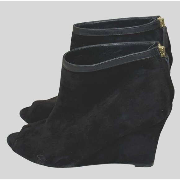 Ann Taylor Black Suede Peep Toe Wedge Booties 7.5M - Picture 8 of 12